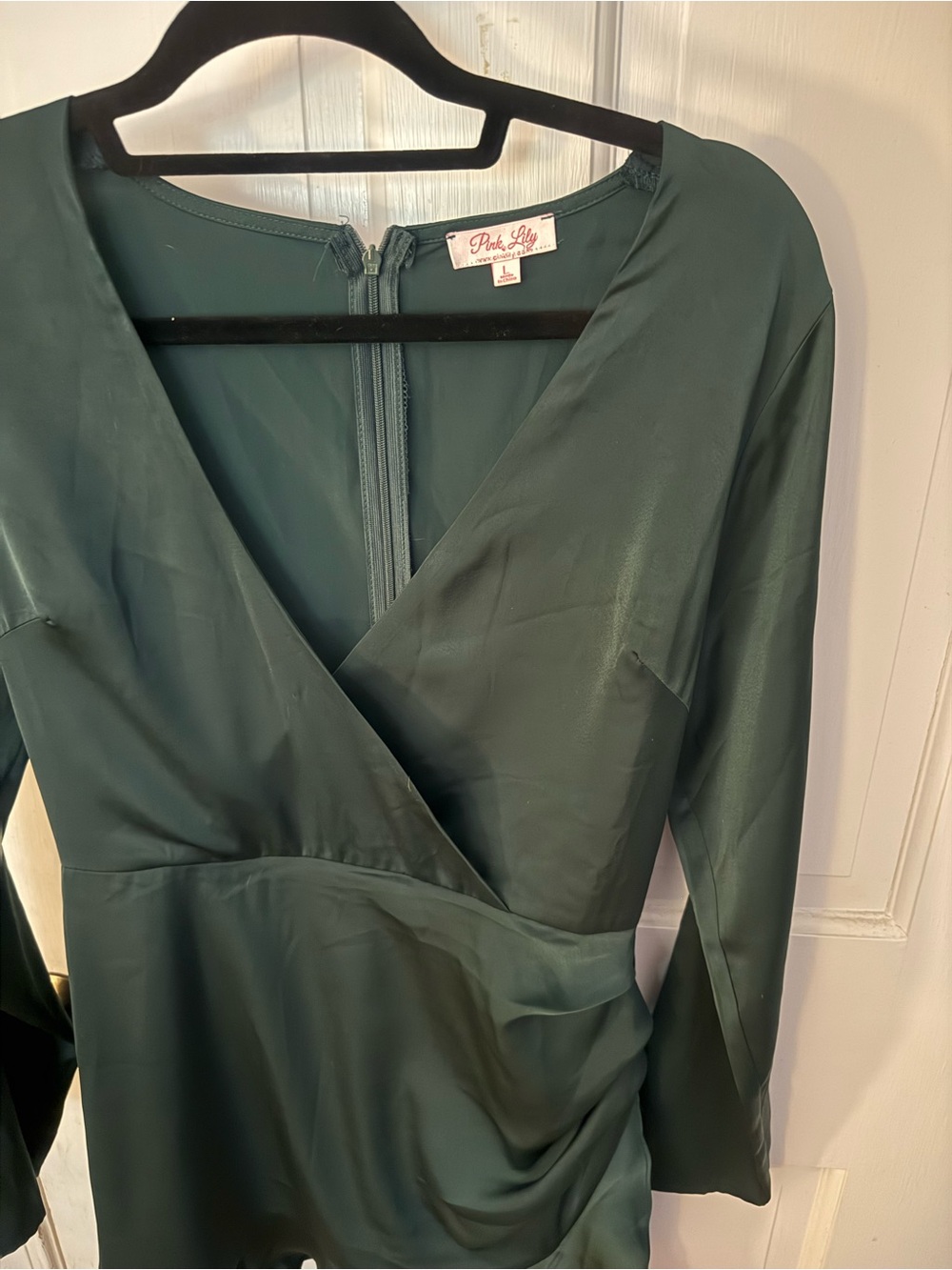 Silky Wrap Robe in Deep Green with Waist Tie